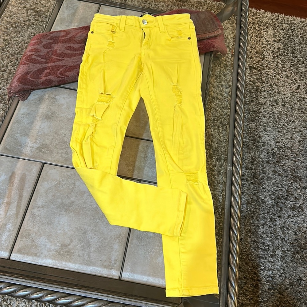 Bebe yellow ripped jeans